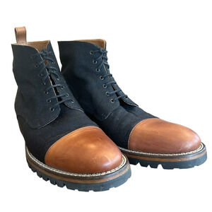 Taft The Jack Mens 46 Black Canvas Brown Leather Cap Toe Boots